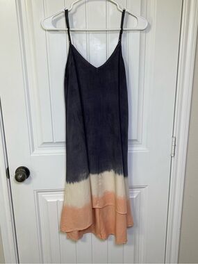 Mi Ami Dip Dye Ombre Cami Slip Dress High Low Charcoal Cream Peach Small